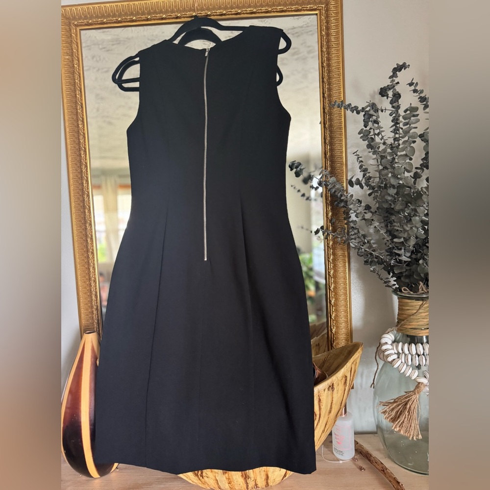 Calvin Klein Black Sheath Midi Dress ✨ Silver Button Detail Work Office Chic - Picture 9 of 9